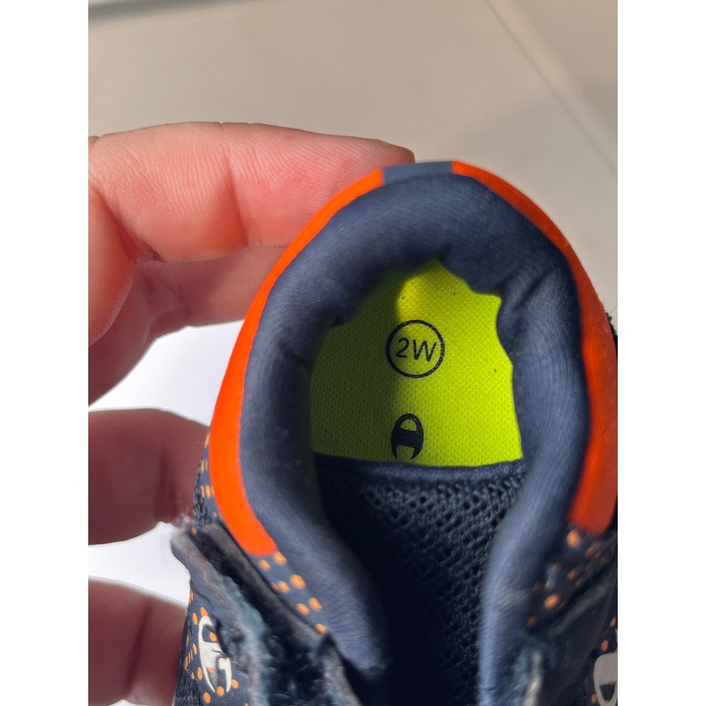 Champion Gusto Toddler‎ Boys Sneakers Navy Blue Orange Size 2W Hook Loop - Picture 2 of 3